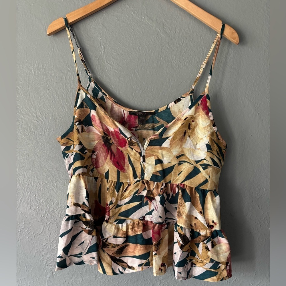 Midnight Bakery Floral Tiered Flounce Tank Adjustable Strap Peplum Top Size S